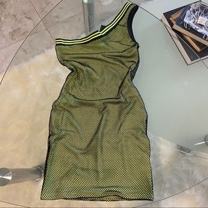 Neon green & black mesh dress